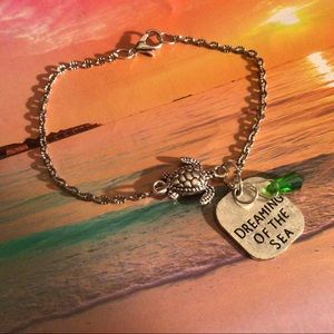 Silver sea turtle bracelet swavorski crystal ooak